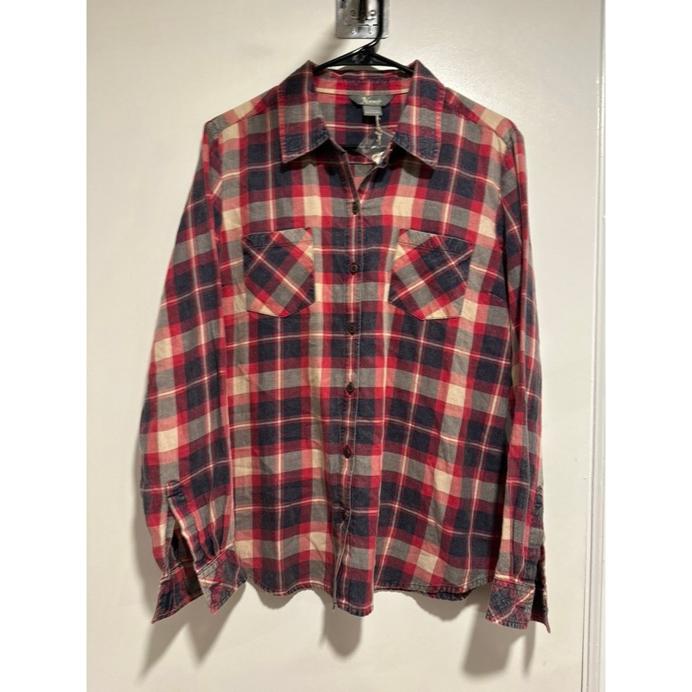 Natural Reflections Grunge Plaid Twill Shirt Sz:M Red Acid Wash Cotton